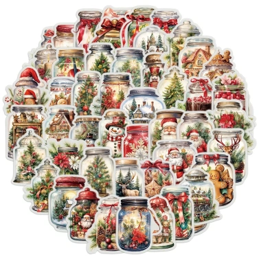 Sticker chống nước trong suốt Lọ Kí Noel 5/10/20/50 cái Dán mũ bảo hiểm, vali, Merry Christmas 5