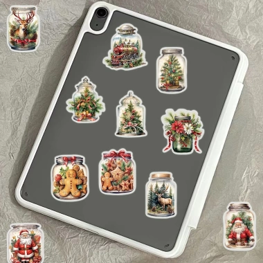 Sticker chống nước trong suốt Lọ Kí Noel 5/10/20/50 cái Dán mũ bảo hiểm, vali, Merry Christmas 7