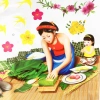 Sticker decal dán tường kính 90x60cm mẫu gói bánh chưng - Trang trí Tết, giá ưu đãi 55.000₫ 3