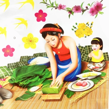 Sticker decal dán tường kính 90x60cm mẫu gói bánh chưng - Trang trí Tết, giá ưu đãi 55.000₫ 3