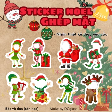 Sticker ghép mặt set 8 - Trang trí Noel, sinh nhật, size 12cm, keo bóc dán, chỉ 43.000₫