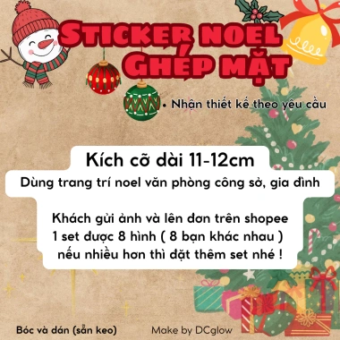 Sticker ghép mặt set 8 - Trang trí Noel, sinh nhật, size 12cm, keo bóc dán, chỉ 43.000₫ 2 Sticker ghép mặt set 8 - Trang trí Noel, sinh nhật, size 12cm, keo bóc dán, chỉ 43.000₫ 2