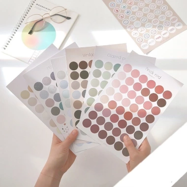 Sticker hình tròn 48 miếng 6 tờ - Nhãn dán dot cho sổ tay, bullet journal, 19.800 VNĐ