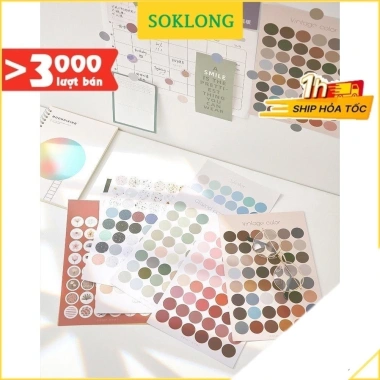 Sticker hình tròn 48 miếng 6 tờ - Nhãn dán dot cho sổ tay, bullet journal, 19.800 VNĐ