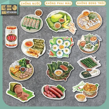 Sticker Món Ăn Ngày TẾT 50 miếng chống nước dán đa năng mũ bảo hiểm, điện thoại, laptop, guitar, vali - ST249