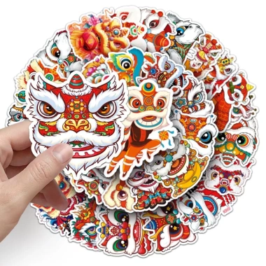 Sticker múa lân Tết 50/100/200 miếng – graffiti sáng tạo, dán ly, vali, laptop 50.000 VND 5