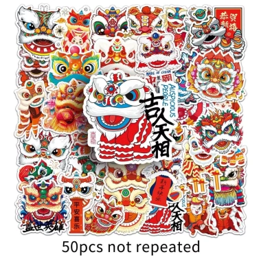 Sticker múa lân Tết 50/100/200 miếng – graffiti sáng tạo, dán ly, vali, laptop 50.000 VND 6