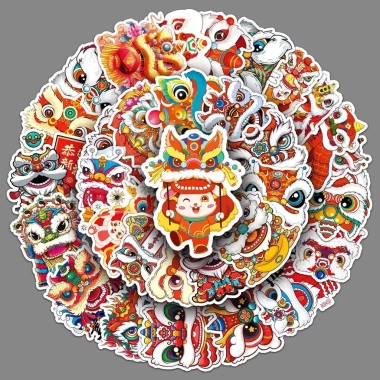 Sticker múa lân Tết 50/100/200 miếng – graffiti sáng tạo, dán ly, vali, laptop 50.000 VND 7