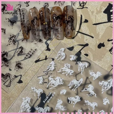 Sticker Nail Art DIY Kiểu Tranh Mực Ngựa Trắng - Decal Làm móng tay Giá 44.550 (Mới)