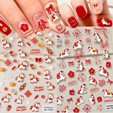 Sticker nail Tết 5D siêu nổi con giáp Ngựa 2.026 Giá chỉ 9.310 VND giảm 11.731 VND