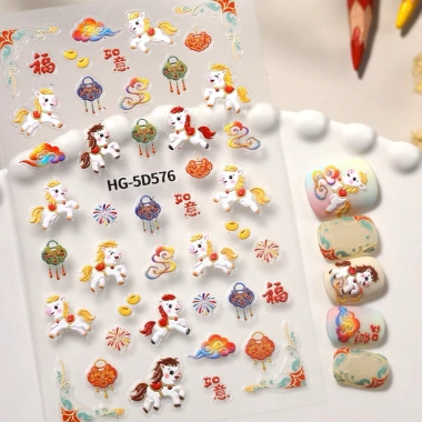 Sticker nail Tết 5D siêu nổi con giáp Ngựa 2.026 Giá chỉ 9.310 VND giảm 11.731 VND