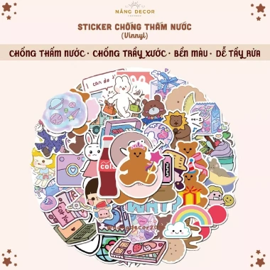 Sticker Party Bear Set 10/25 Nắng Decor Chống thấm nước dán mũ bảo hiểm laptop