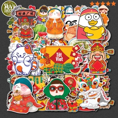 Sticker Tết chống nước 50 miếng dán mũ bảo hiểm, laptop, điện thoại, vali SV80 17.820 VND