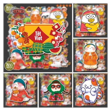 Sticker Tết chống nước 50 miếng dán mũ bảo hiểm, laptop, điện thoại, vali SV80 17.820 VND