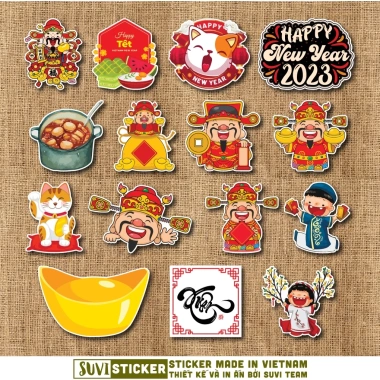 Sticker Tết chống nước 50 miếng dán mũ bảo hiểm, laptop, điện thoại, vali SV80 17.820 VND