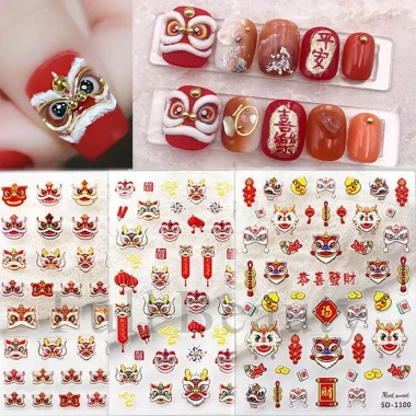 Sticker Tết lụa nổi 5D miếng dán móng tay siêu bền, giá chỉ 10.000đ