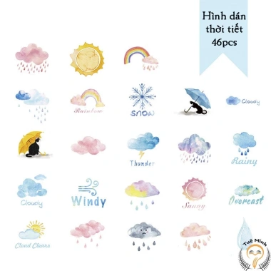 Sticker thời tiết 46 hình dễ thương - Nhãn dán Bullet Journal STI48, 20.700₫