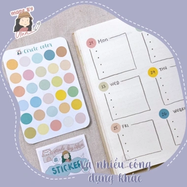 Sticker tròn tiện dụng cho sổ tay và Bullet Journal - Đa màu, dán dễ, giá chỉ 7.000 VND