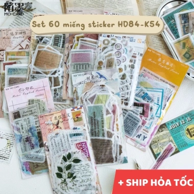 Sticker vintage cute 60 miếng HD84-K54 DIY Scrapbook Planner - Giá chỉ 17.250₫