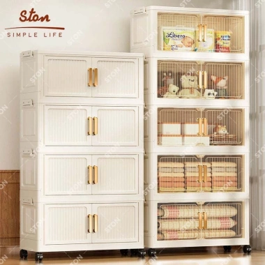 STON Tủ Nhựa Đựng Đồ Gấp Gọn Bánh Xe, Chống Bụi Côn Trùng, Giá 249k