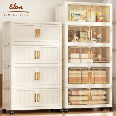 STON Tủ Nhựa Đựng Đồ Gấp Gọn Bánh Xe, Chống Bụi Côn Trùng, Giá 249k
