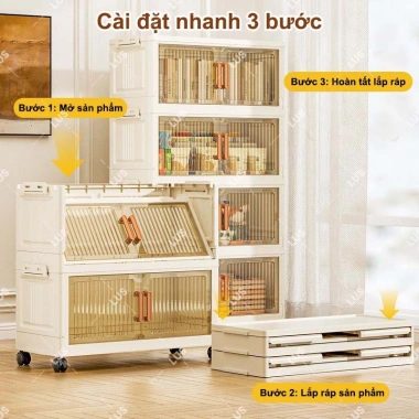 STON Tủ Nhựa Đựng Đồ Gấp Gọn Bánh Xe, Chống Bụi Côn Trùng, Giá 249k