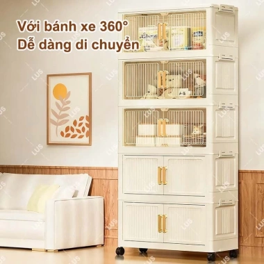 STON Tủ Nhựa Đựng Đồ Gấp Gọn Bánh Xe, Chống Bụi Côn Trùng, Giá 249k