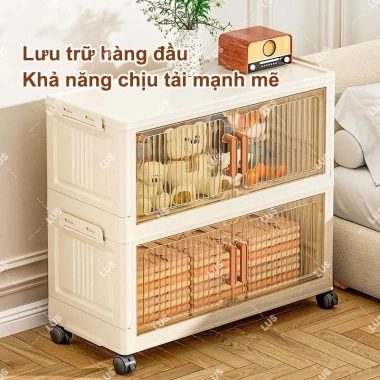 STON Tủ Nhựa Đựng Đồ Gấp Gọn Bánh Xe, Chống Bụi Côn Trùng, Giá 249k