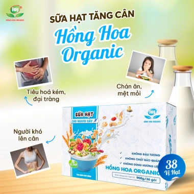 Sữa Hạt Tăng Cân Hồng Hoa Organic 900g - Dinh Dưỡng Cho Người Gầy, Tiêu Hóa Kém, Suy Nhược Cơ Thể - 36 Gói