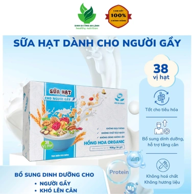 Sữa Hạt Tăng Cân Hồng Hoa Organic 900g - Dinh Dưỡng Cho Người Gầy, Tiêu Hóa Kém, Suy Nhược Cơ Thể - 36 Gói