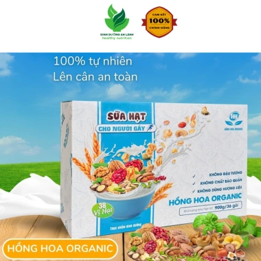 Sữa Hạt Tăng Cân Hồng Hoa Organic 900g - Dinh Dưỡng Cho Người Gầy, Tiêu Hóa Kém, Suy Nhược Cơ Thể - 36 Gói