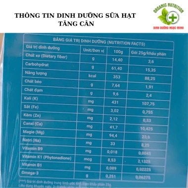 Sữa Hạt Tăng Cân Hồng Hoa Organic 900g - Dinh Dưỡng Cho Người Gầy, Tiêu Hóa Kém, Suy Nhược Cơ Thể - 36 Gói