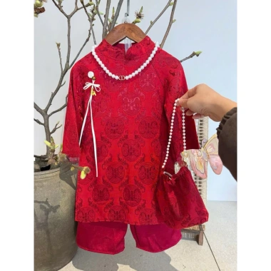 Sữa Kids Áo Dài 4ct Bé Trai & Gái Lụa Gấm Mềm Mịn, Phù hợp Tết Lễ Hội 7-15kg