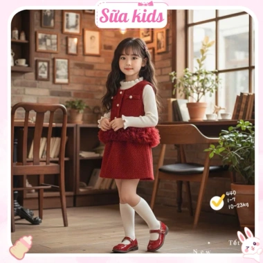 Sữa Kids Set Váy Dạ Công Chúa 3 Món Áo, Chân Váy, Áo Giữ Nhiệt, Thời Trang Tết Bé Gái 9-23kg Giá Ưu Đãi 315k