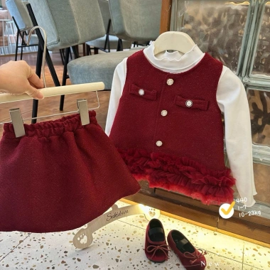 Sữa Kids Set Váy Dạ Công Chúa 3 Món Áo, Chân Váy, Áo Giữ Nhiệt, Thời Trang Tết Bé Gái 9-23kg Giá Ưu Đãi 315k