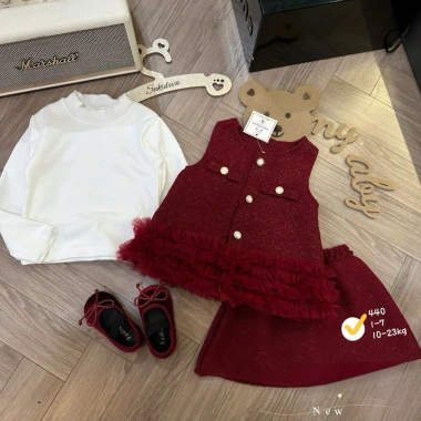 Sữa Kids Set Váy Dạ Công Chúa 3 Món Áo, Chân Váy, Áo Giữ Nhiệt, Thời Trang Tết Bé Gái 9-23kg Giá Ưu Đãi 315k