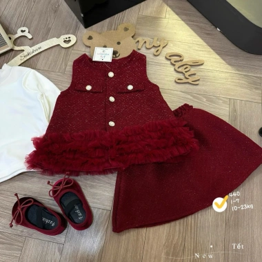 Sữa Kids Set Váy Dạ Công Chúa 3 Món Áo, Chân Váy, Áo Giữ Nhiệt, Thời Trang Tết Bé Gái 9-23kg Giá Ưu Đãi 315k