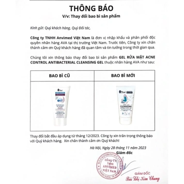 Sữa rửa mặt AVA Antibacterial Gel 150ml - Dầu mụn, giảm mụn, giá 300k