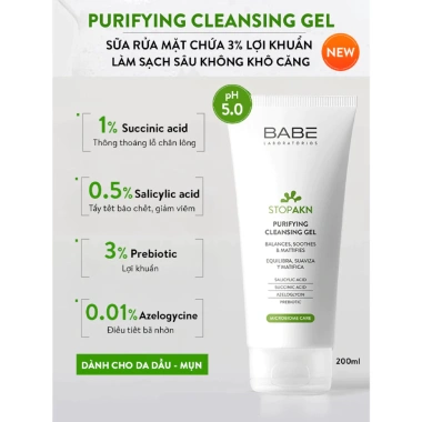 Sữa Rửa Mặt BABE Stop Akn Gel 200ml - Dầu Mụn Sạch Sâu, Kiểm Soát Dầu Nhờn 3 Sữa Rửa Mặt BABE Stop Akn Gel 200ml - Dầu Mụn Sạch Sâu, Kiểm Soát Dầu Nhờn 3