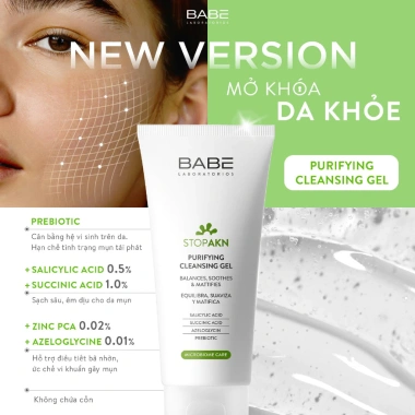 Sữa Rửa Mặt BABE Stop Akn Gel 200ml - Dầu Mụn Sạch Sâu, Kiểm Soát Dầu Nhờn