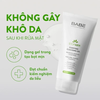 Sữa Rửa Mặt BABE Stop AKN Purifying Gel Da Dầu Mụn 200ml - 275.000₫ - Kiểm Soát Dầu, Ngừa Mụn 6 Sữa Rửa Mặt BABE Stop AKN Purifying Gel Da Dầu Mụn 200ml - 275.000₫ - Kiểm Soát Dầu, Ngừa Mụn 6