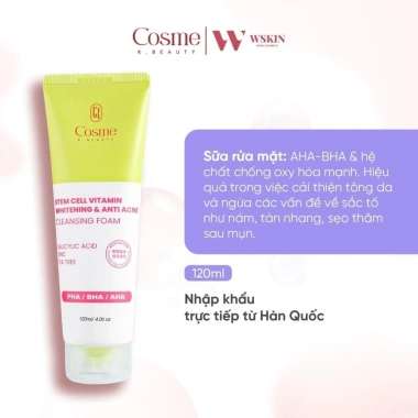 Sữa rửa mặt Cosme Whitening Anti Acne kiềm dầu giảm mụn 120ml cao cấp 139.000đ
