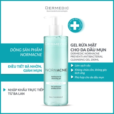 Sữa Rửa Mặt Dermedic Kiềm Dầu 200ml - Giảm Mụn, Sạch Sâu, Antibacterial, Giá 547k 3 Sữa Rửa Mặt Dermedic Kiềm Dầu 200ml - Giảm Mụn, Sạch Sâu, Antibacterial, Giá 547k 3