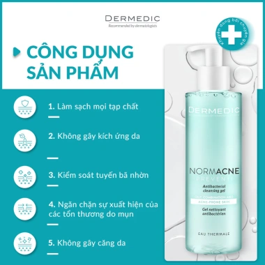 Sữa Rửa Mặt Dermedic Kiềm Dầu 200ml - Giảm Mụn, Sạch Sâu, Antibacterial, Giá 547k