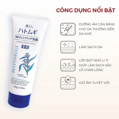 Sữa rửa mặt Hatomugi The Medicated Facial Foam White dưỡng ẩm, làm sáng da, giảm giá 20% chỉ 62.000 đồng