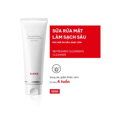 Sữa rửa mặt Kans Trắng Refreshing Cleansing Cleanser 100g – Làm sạch sâu, dưỡng ẩm nhẹ, giá ưu đãi 169.000đ