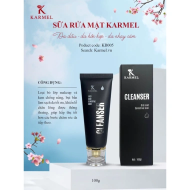 Sữa rửa mặt Karmel không bọt Cleanser và Kem dưỡng ẩm da dầu mụn Freeship quà 3