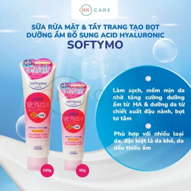 Sữa rửa mặt Kose Softymo Hyaluronic Acid 60-190g - Tạo bọt, dưỡng ẩm, tẩy trang