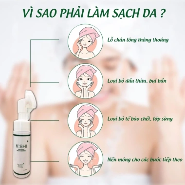 Sữa rửa mặt K'shi đầu cọ 150ml - Sạch sâu, kiềm dầu, ngừa mụn, dưỡng trắng da