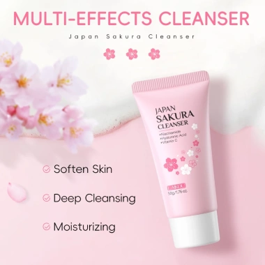 Sữa rửa mặt LAIKOU hoa anh đào Nhật Bản kiềm dầu, làm sạch mụn đầu đen, thu nhỏ lỗ chân lông 50g - giá 45.100 VNĐ